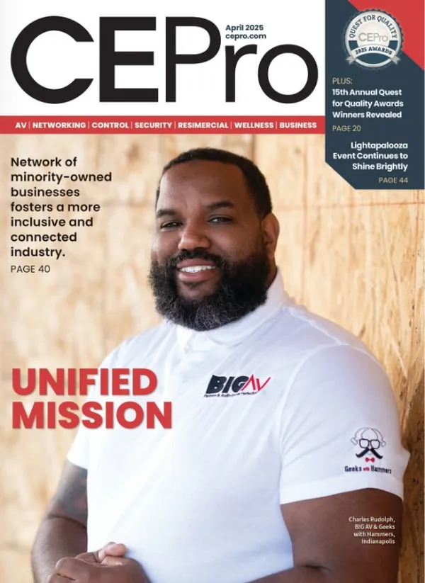 CE Pro magazine, April 2025 cover featuring BIG AV founder Charles Rudolph